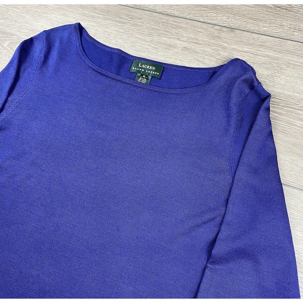 Lauren Ralph Lauren Women's Boat Neck 3/4 Silk Blend Top Blue Size‎ M *read*